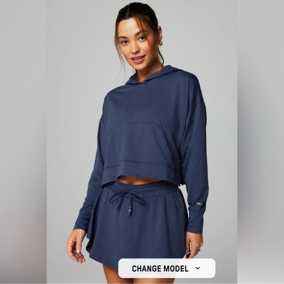 Fabletics Cloud Jersey Cropped Hoodie Deep Navy Heather Women's XS - Picture 2 of 6